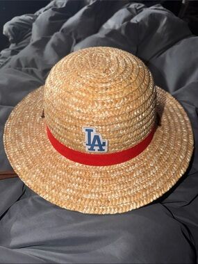Onepiece 2026 LA dodgers Logo Straw Sun Hat Natural with Red Band